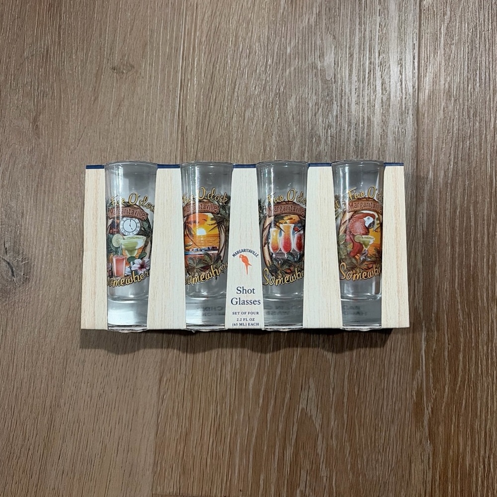 New 4 Margaritaville Shot Glasses It's 5 O'clock Somewhere Glass Set 2.2 Oz